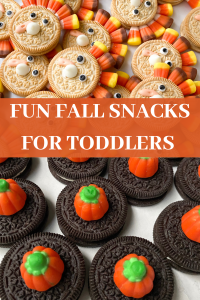 Vanilla oreos shaped like turkeys. Chocolate oreos with candy corn pumpkin on top. 