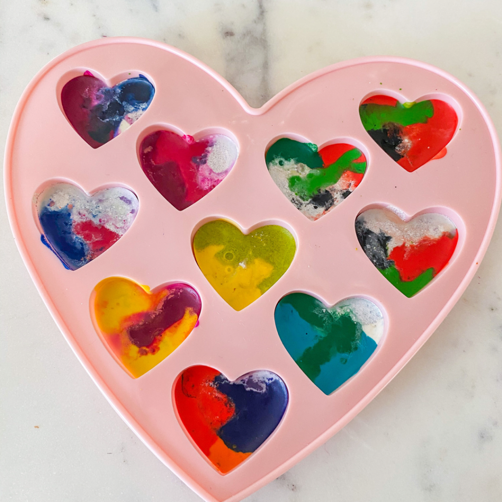 Melted Crayons in a heart shaped silicone mold